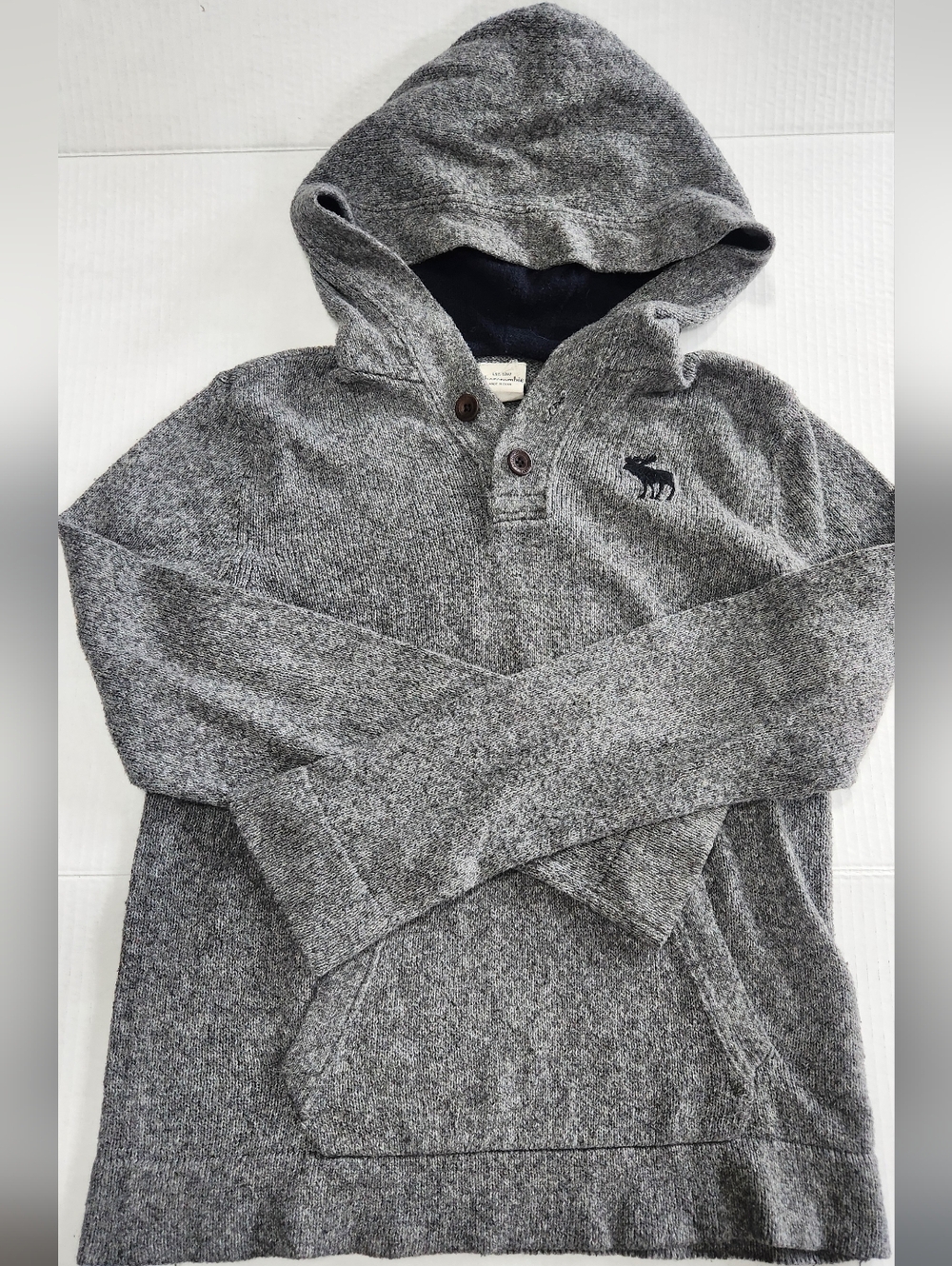 Abercrombie Kids Gray Hooded Knit Pullover Sweater- Logo Detail Size Xl